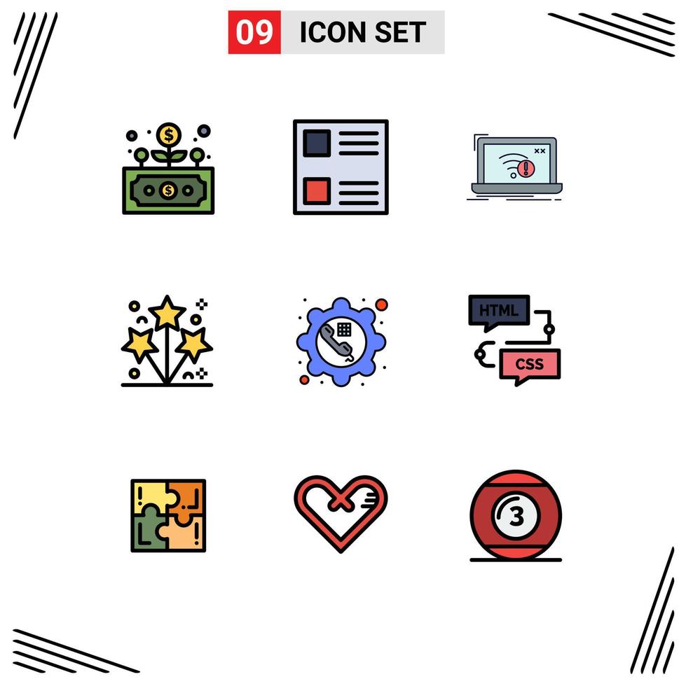 Universal Icon Symbols Group of 9 Modern Filledline Flat Colors of call spark error party firework Editable Vector Design Elements