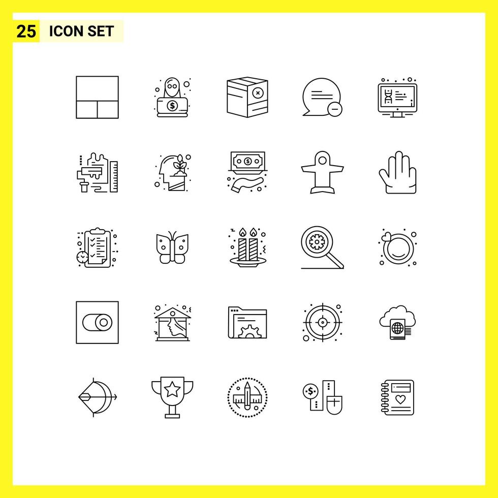 Modern Set of 25 Lines Pictograph of lcd display e message delete Editable Vector Design Elements