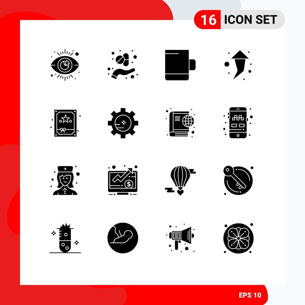 16 Thematic Vector Solid Glyphs and Editable Symbols of setting lab night cup box up Editable Vector Design Elements