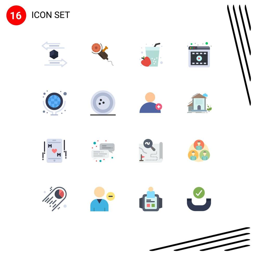 Set of 16 Modern UI Icons Symbols Signs for online player tool browser food Editable Pack of Creative Vector Design Elements
