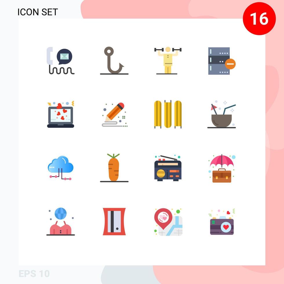 Set of 16 Commercial Flat Colors pack for delete data activity base strength Editable Pack of Creative Vector Design Elements