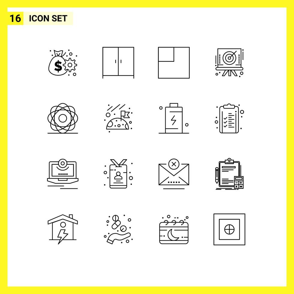 16 User Interface Outline Pack of modern Signs and Symbols of physics molecule scale molecular target Editable Vector Design Elements