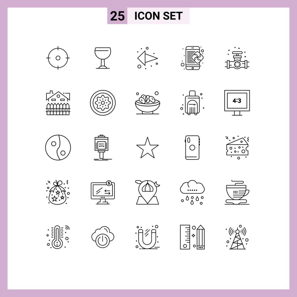 Set of 25 Commercial Lines pack for mechanical solution direction mobile puzzle Editable Vector Design Elements