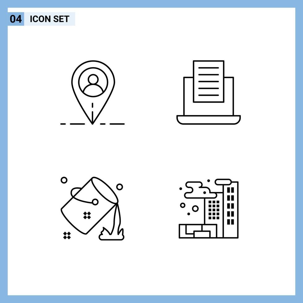 Mobile Interface Line Set of 4 Pictograms of location fill laptop bucket city Editable Vector Design Elements