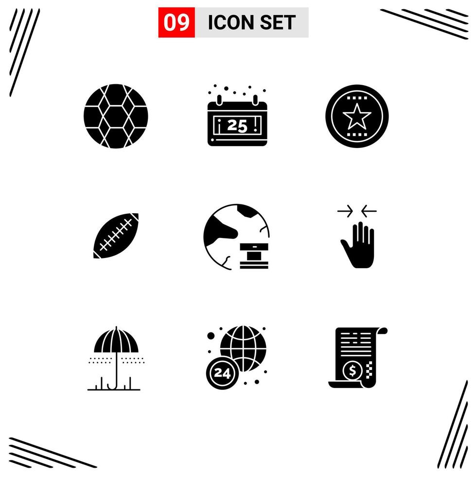 Set of 9 Vector Solid Glyphs on Grid for sport rugby bookmark football afl Editable Vector Design Elements