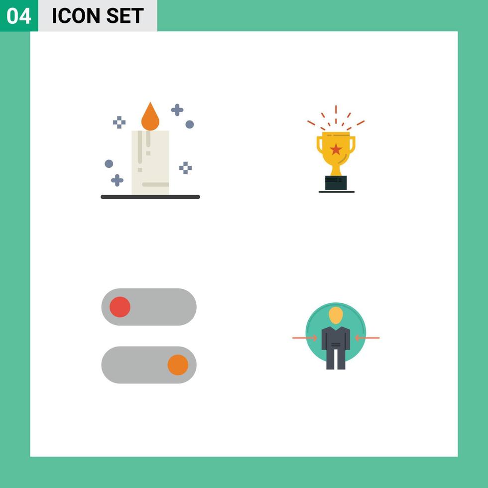 Pack of 4 Modern Flat Icons Signs and Symbols for Web Print Media such as candle toggle cup trophy user Editable Vector Design Elements