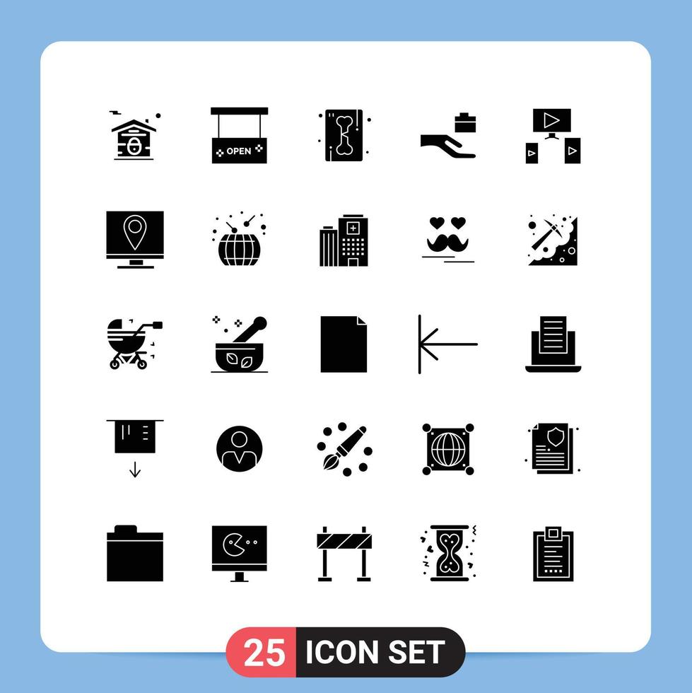 User Interface Pack of 25 Basic Solid Glyphs of video share salon hand skeletonxC ray Editable Vector Design Elements