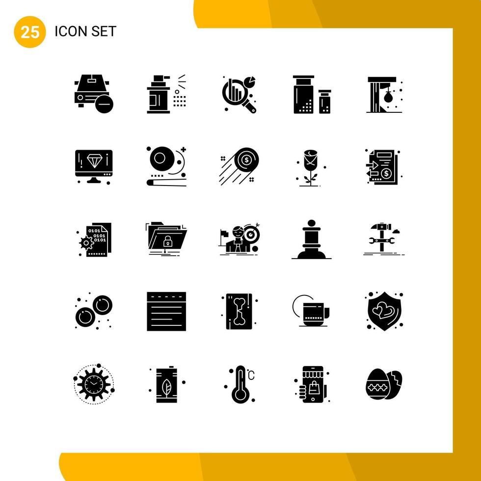 Group of 25 Modern Solid Glyphs Set for punching ball development tools design coding Editable Vector Design Elements