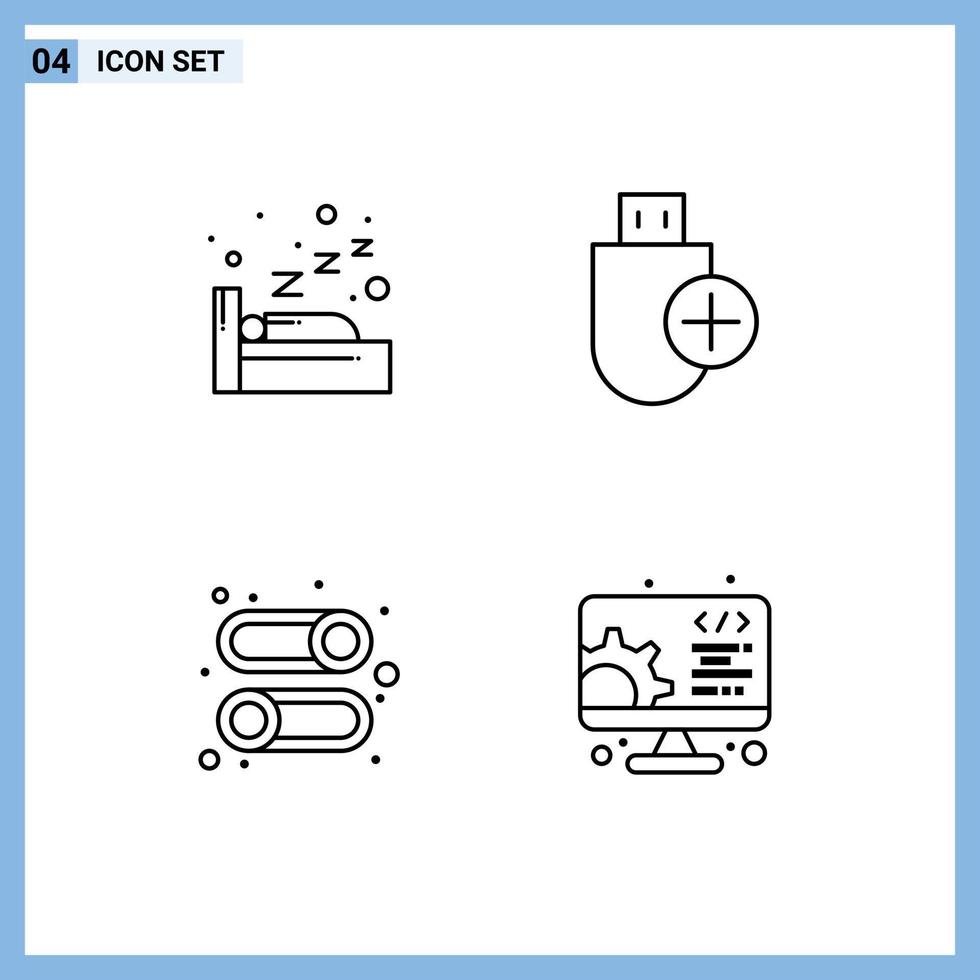 Set of 4 Modern UI Icons Symbols Signs for night interface add hardware disable Editable Vector Design Elements