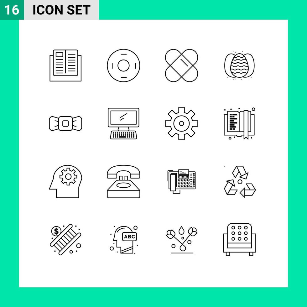 Modern Set of 16 Outlines Pictograph of hipster bow symbols nature easter Editable Vector Design Elements