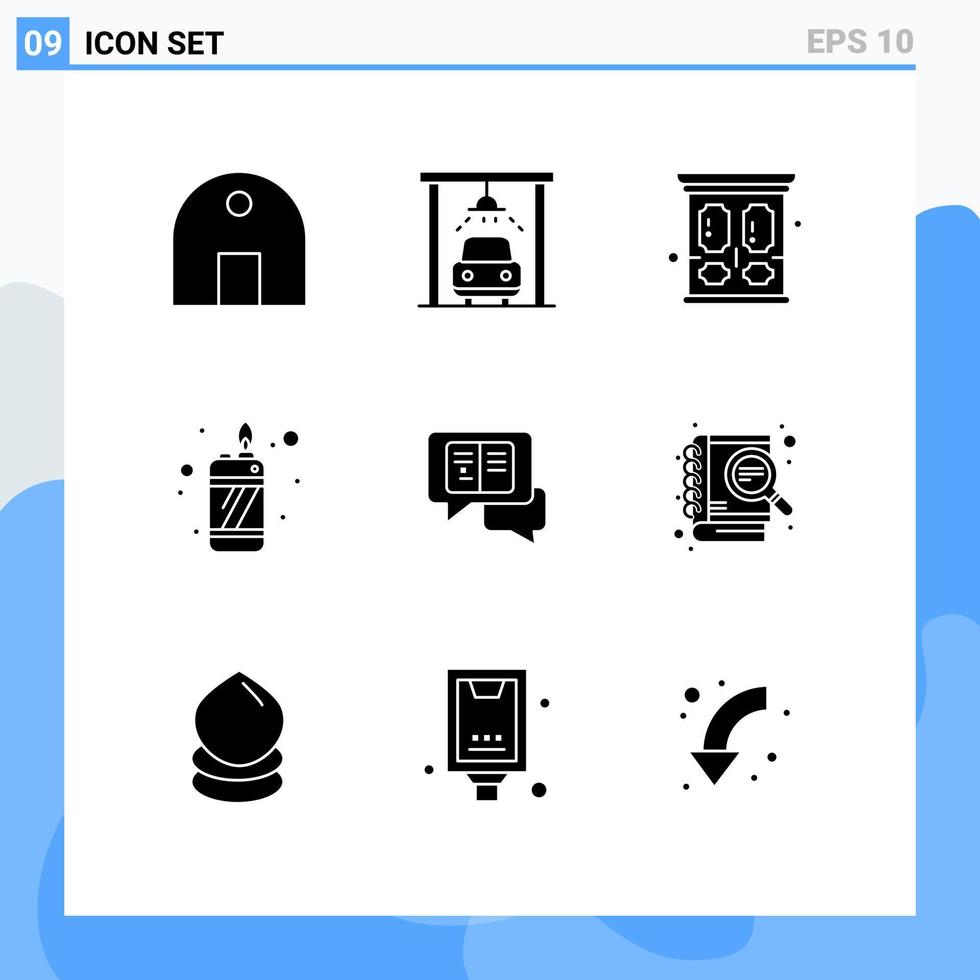 9 Creative Icons Modern Signs and Symbols of popup chat household lighter fire Editable Vector Design Elements