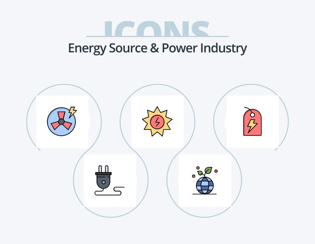 fuente de energía y línea de la industria de energía llena de icono paquete 5 diseño de icono. energía. poder. enchufe. batería. fábrica vector