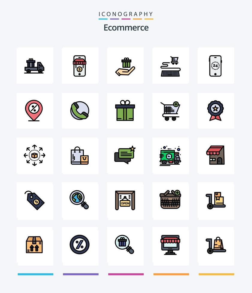 Creative Ecommerce 25 Line FIlled icon pack  Such As percentage. offer. hand. ecommerce. online vector