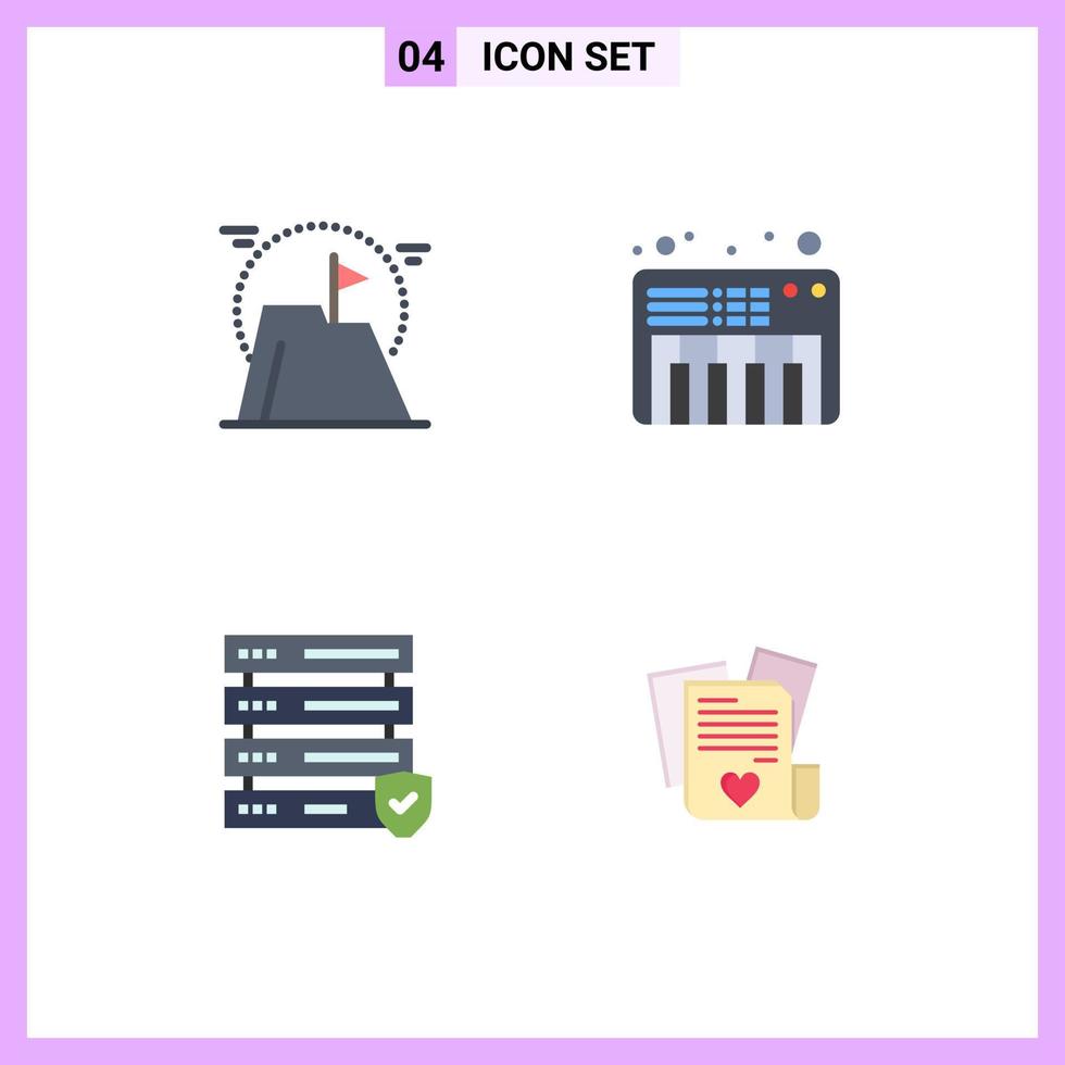 Set of 4 Modern UI Icons Symbols Signs for achievement security mission piano file Editable Vector Design Elements