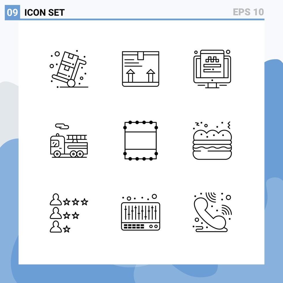 Group of 9 Modern Outlines Set for maximize transport up quad screen Editable Vector Design Elements
