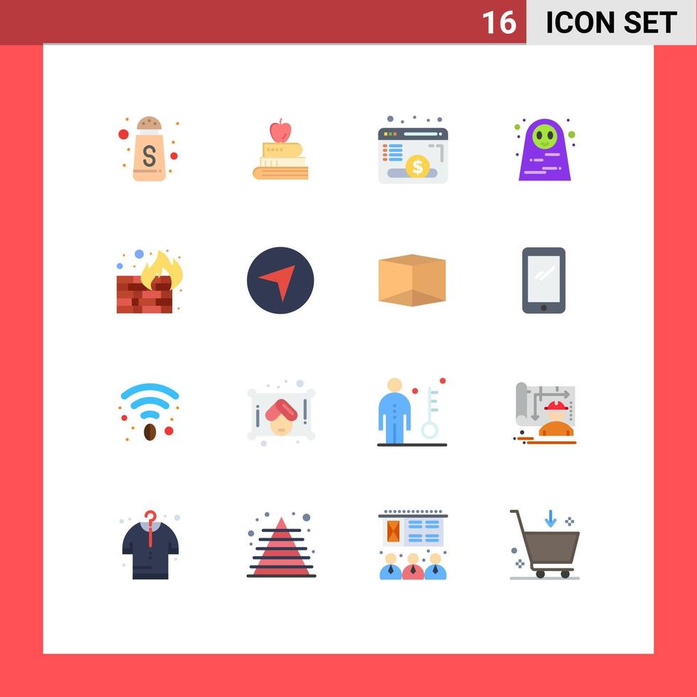 16 Universal Flat Color Signs Symbols of security fire webpage scary halloween character Editable Pack of Creative Vector Design Elements