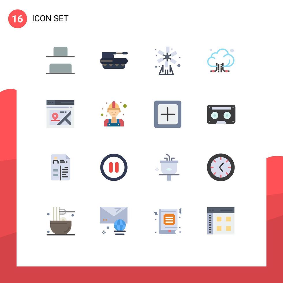 Group of 16 Flat Colors Signs and Symbols for web storage agriculture connection windmill Editable Pack of Creative Vector Design Elements