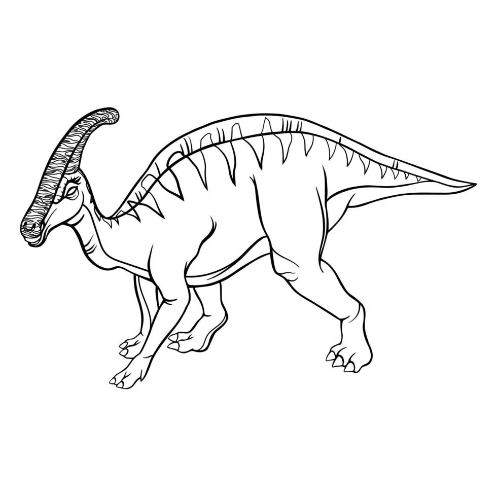 Hadrosaurus dinosaur cartoon linear sketch for coloring book isolated on white background. Vector clipart