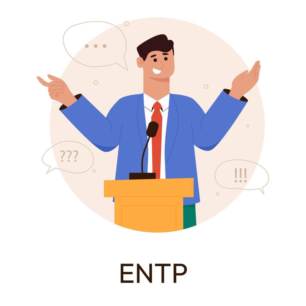 MBTI person types concept. Socionics mbti. Personality test. Debater character. Flat vector illustration