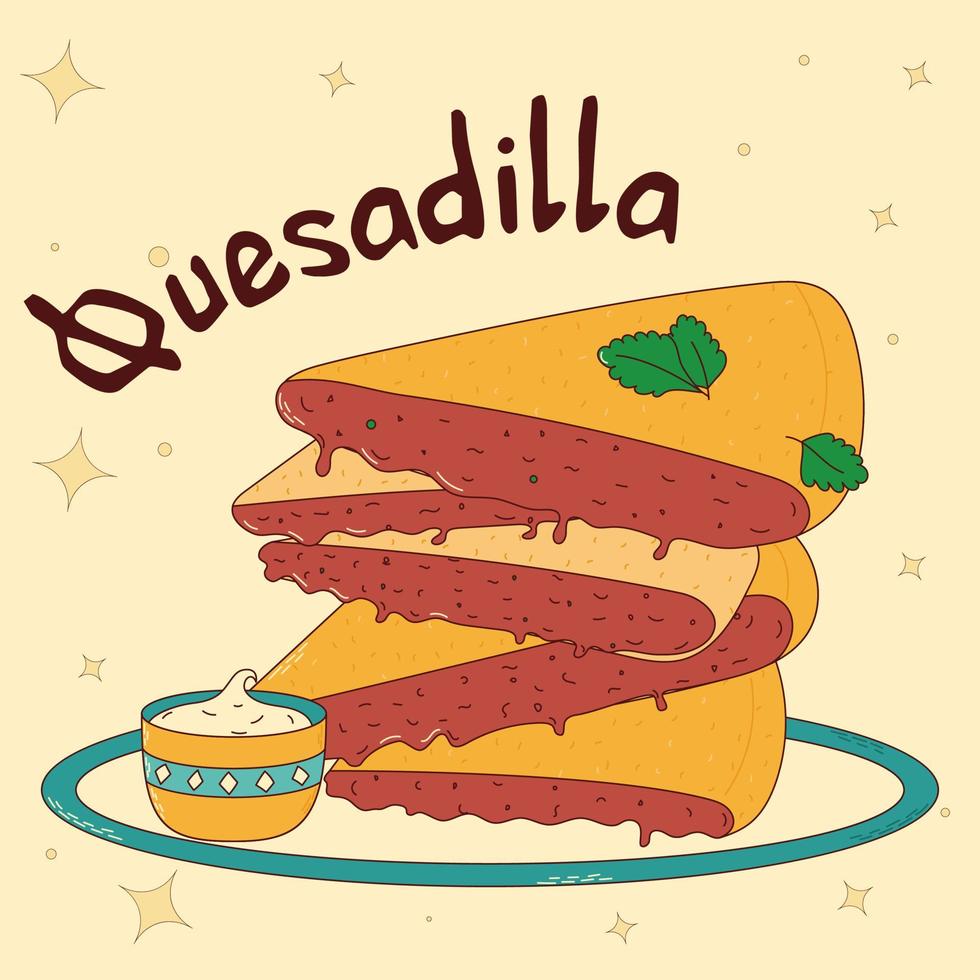 Mexican traditional food. Quesadilla. Vector illustration in hand drawn style