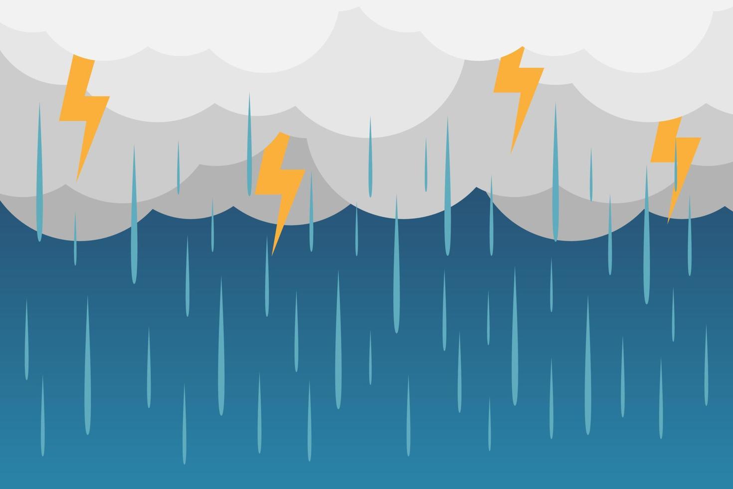 overcast clouds, rain, thunder vector illustration