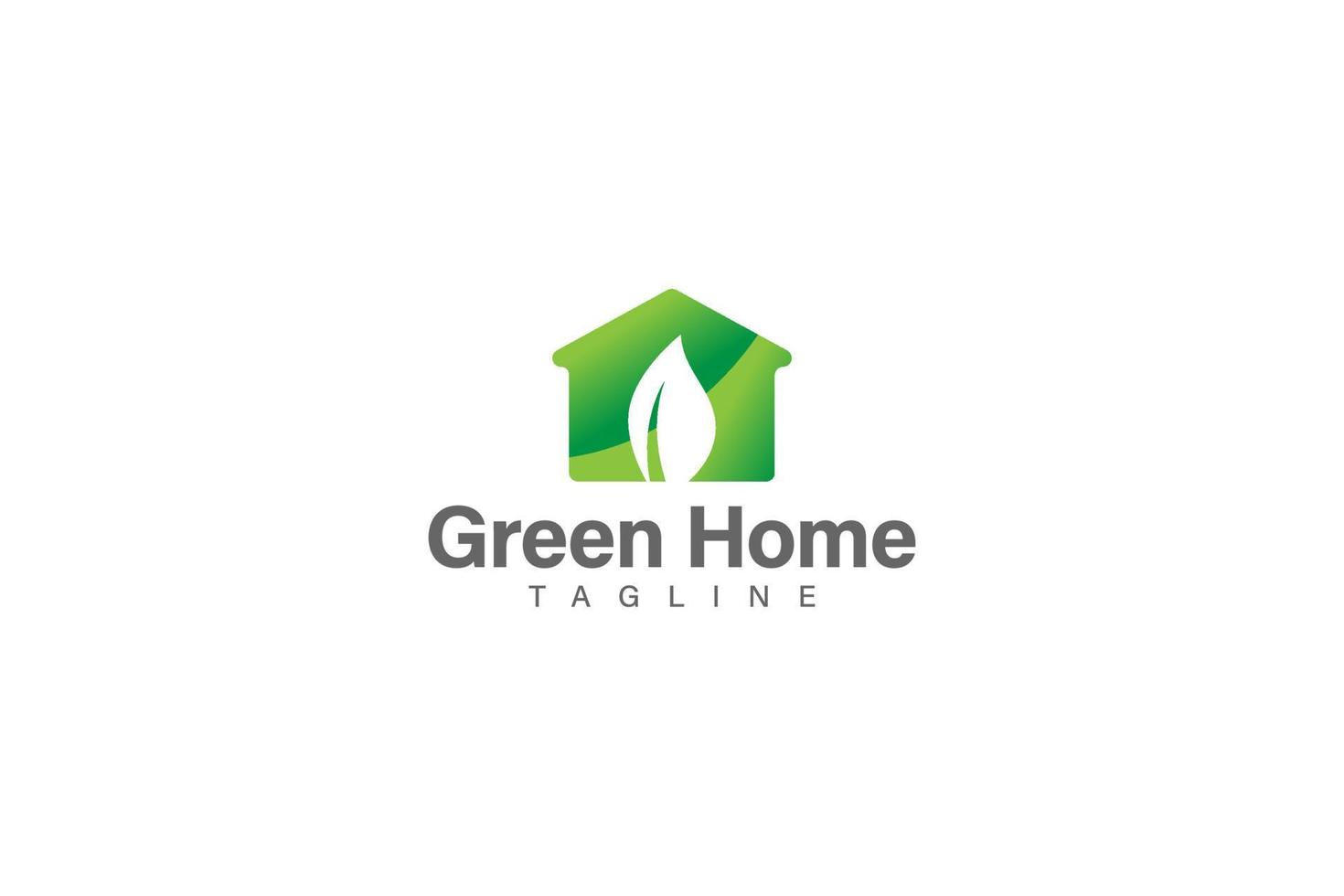 Green home logo, home and green leaf vector design template