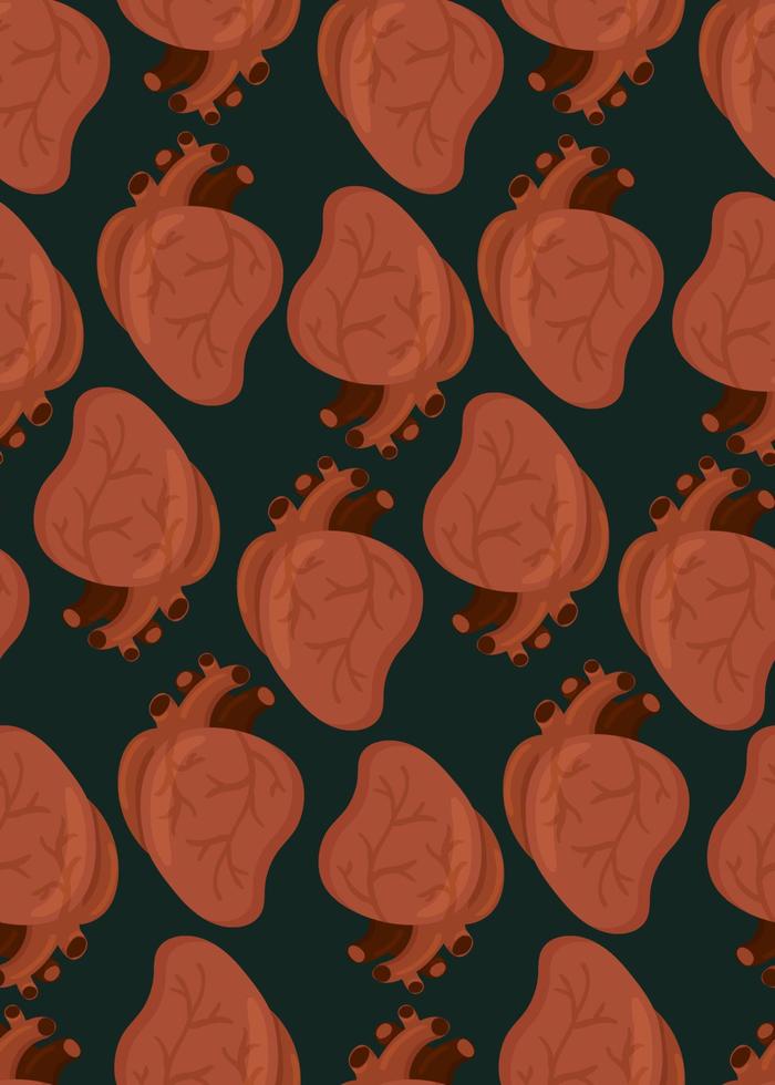 anatomical scary heart vector seamless pattern