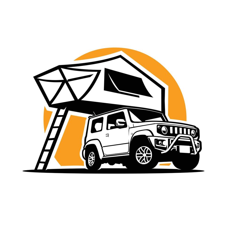 offroad overland camper silueta monocromo vector ilustración