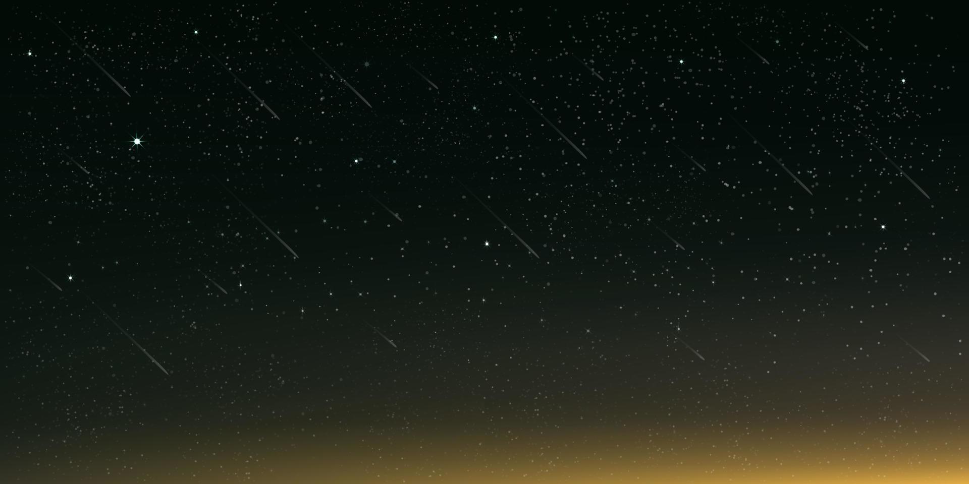 paisaje del cielo nocturno con cielo estrellado, vía láctea y estrellas que brillan con la caída del cometa, hermoso universo con fondo espacial de galaxia.campo de estrellas de la bandera del vector en el cielo nocturno para el fondo de viaje