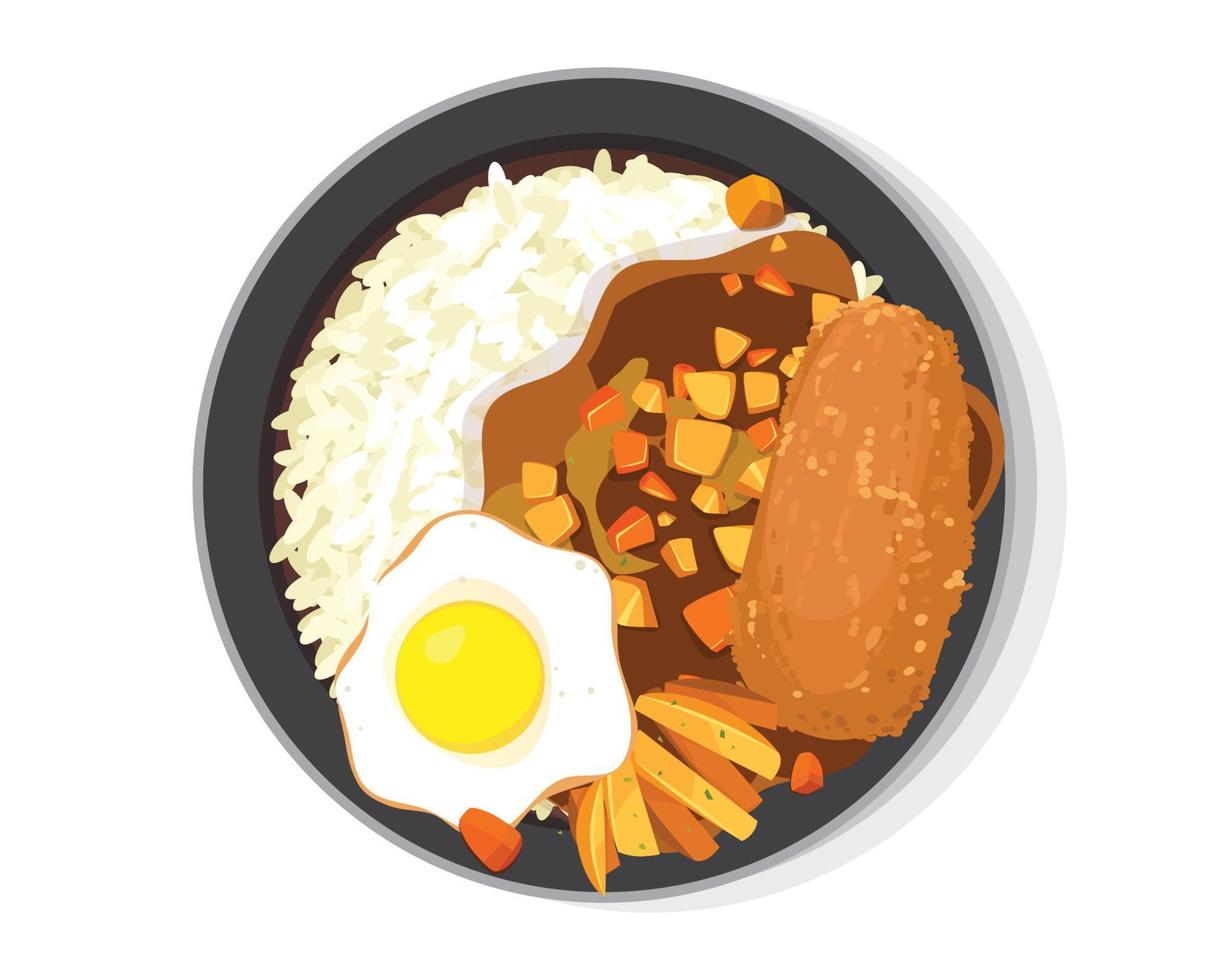 Japanese curry, Japanese food curry with rice Vector illustration