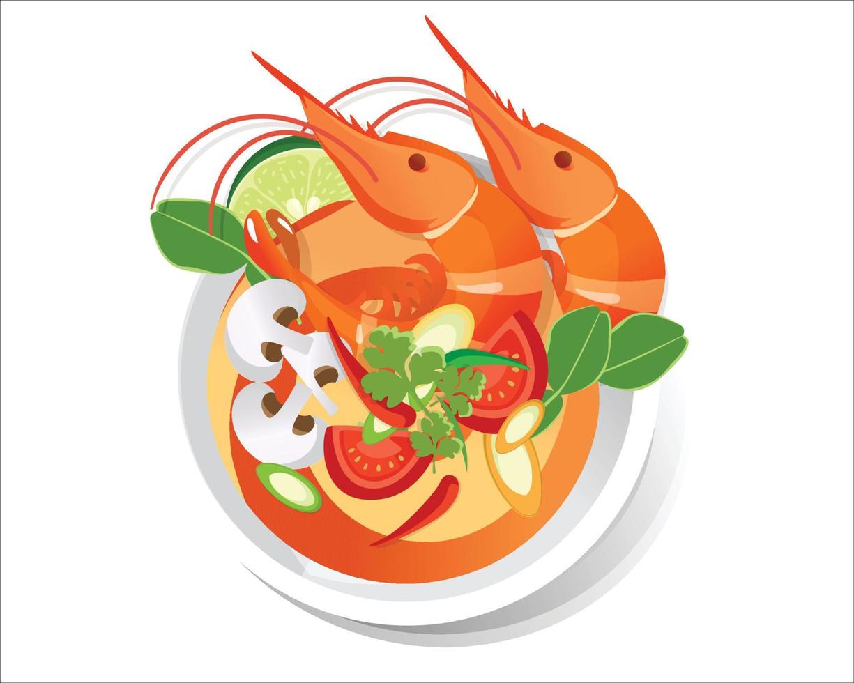 Tom Yum Kung Thai spicy soup,  thai food, vector