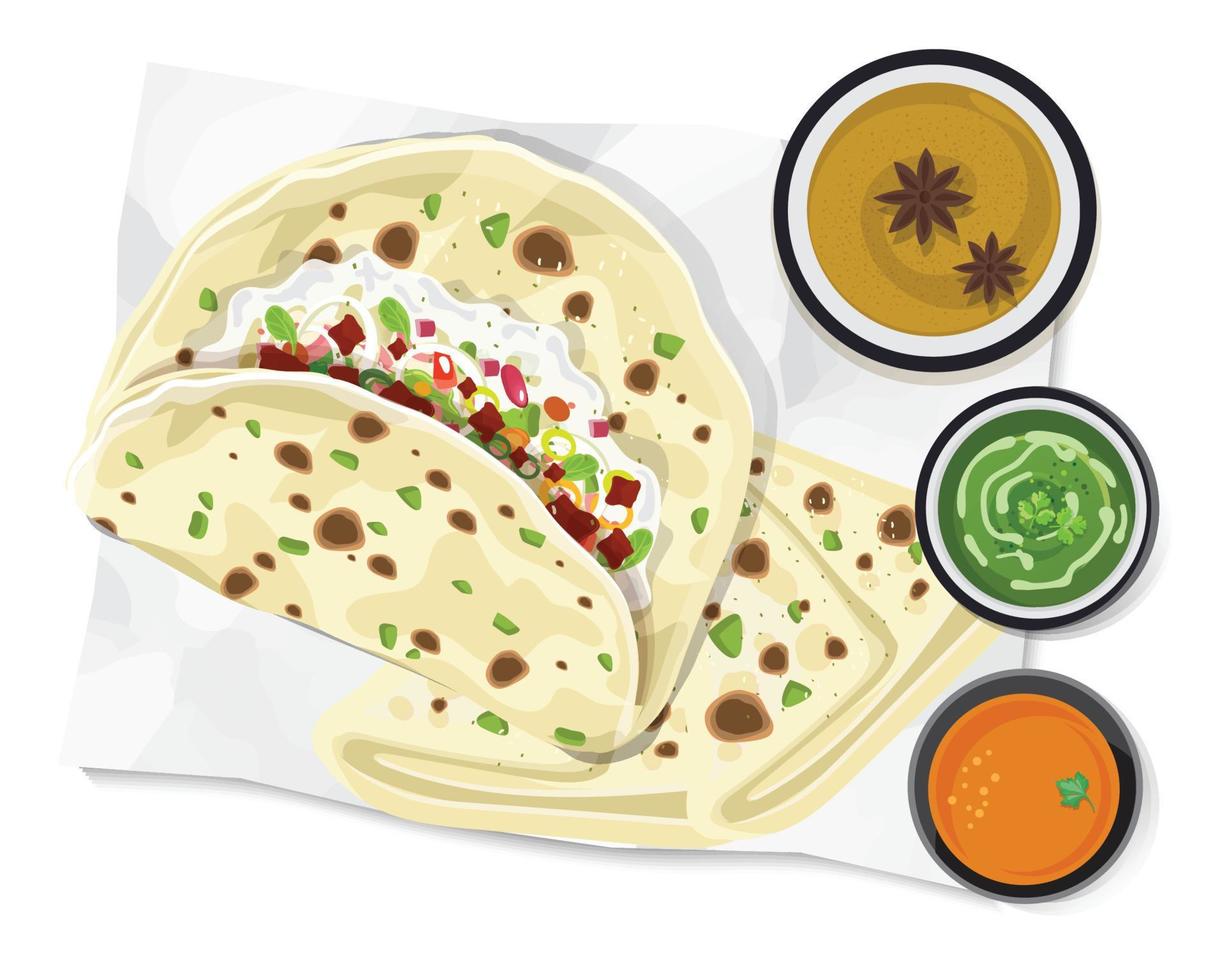 comida india kulcha, pan indio kulcha, ilustración vectorial vector