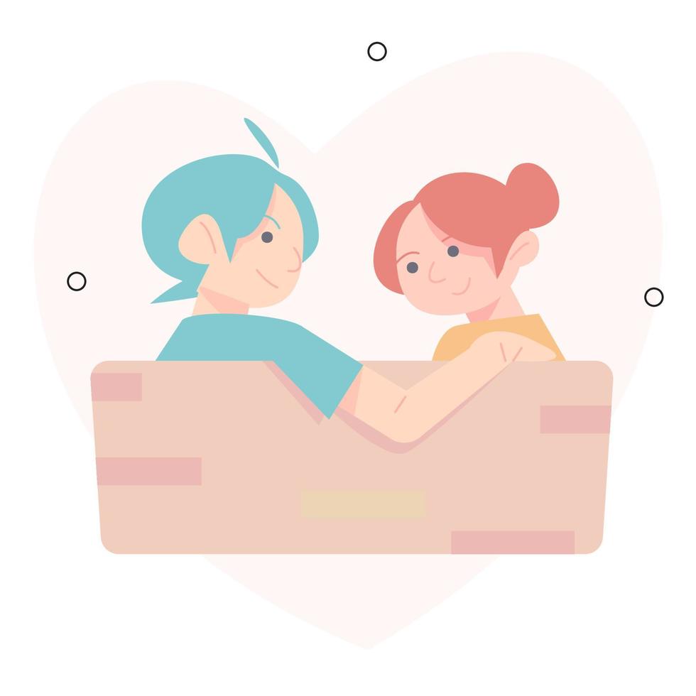 Happy Valentine, two happy couple, calendar 14 February, two people hugging each other. Flat Vector Illustration