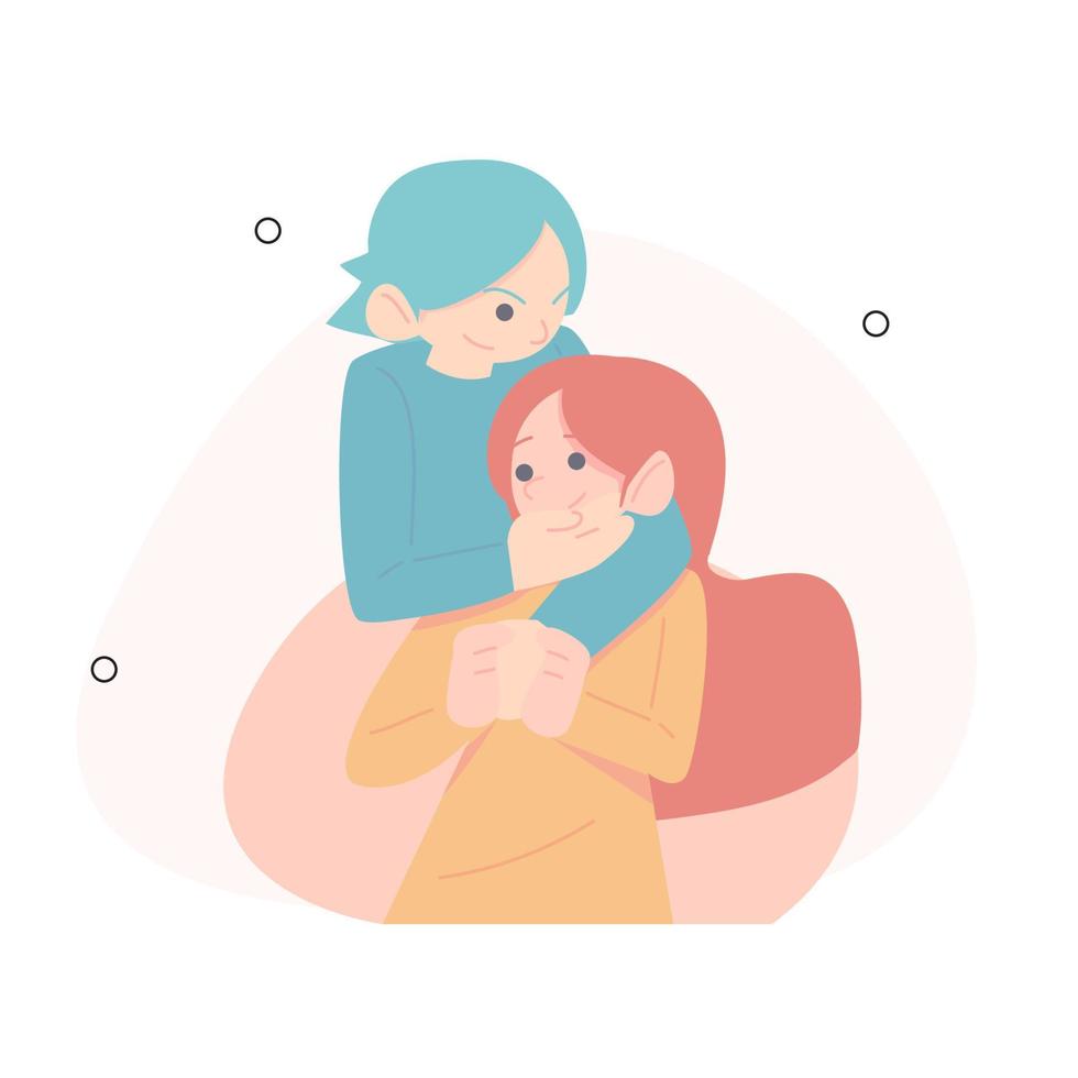 Happy Valentine, two happy couple, calendar 14 February, two people hugging each other. Flat Vector Illustration
