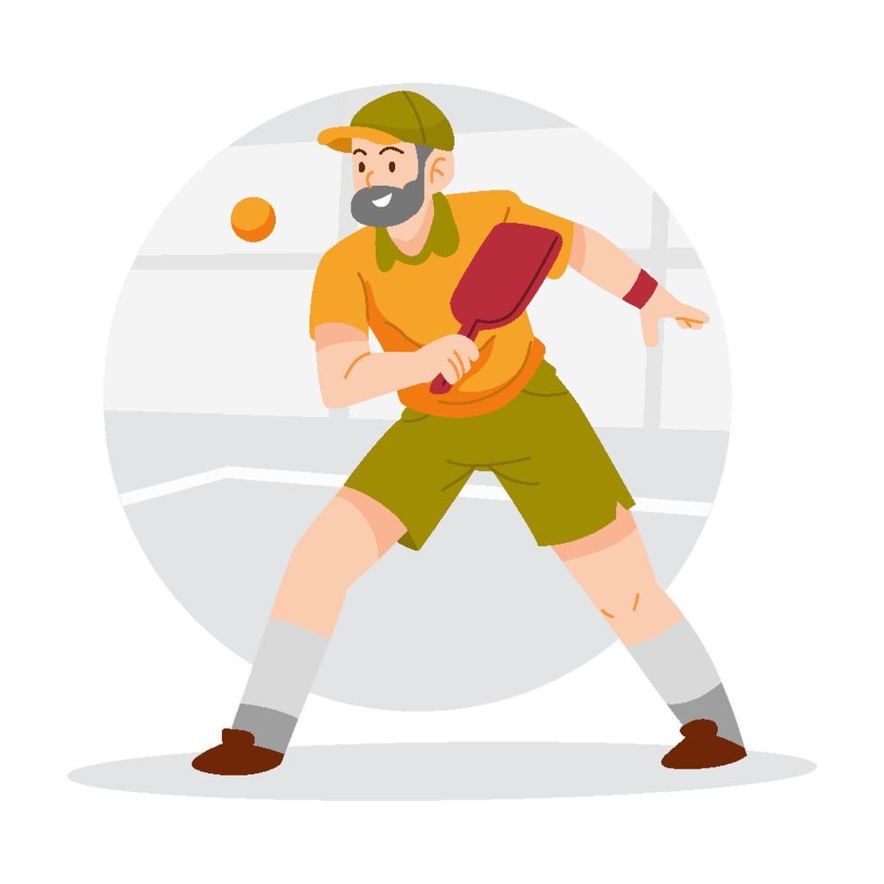 hombre de barba jugando al concepto de deporte de pickle ball vector