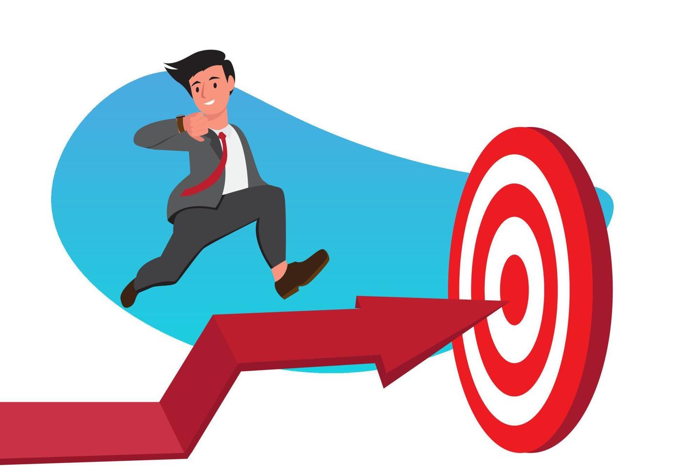 Businessman running towards the goal. Concept business goal success vetor illustration, Sport target and Direction vector