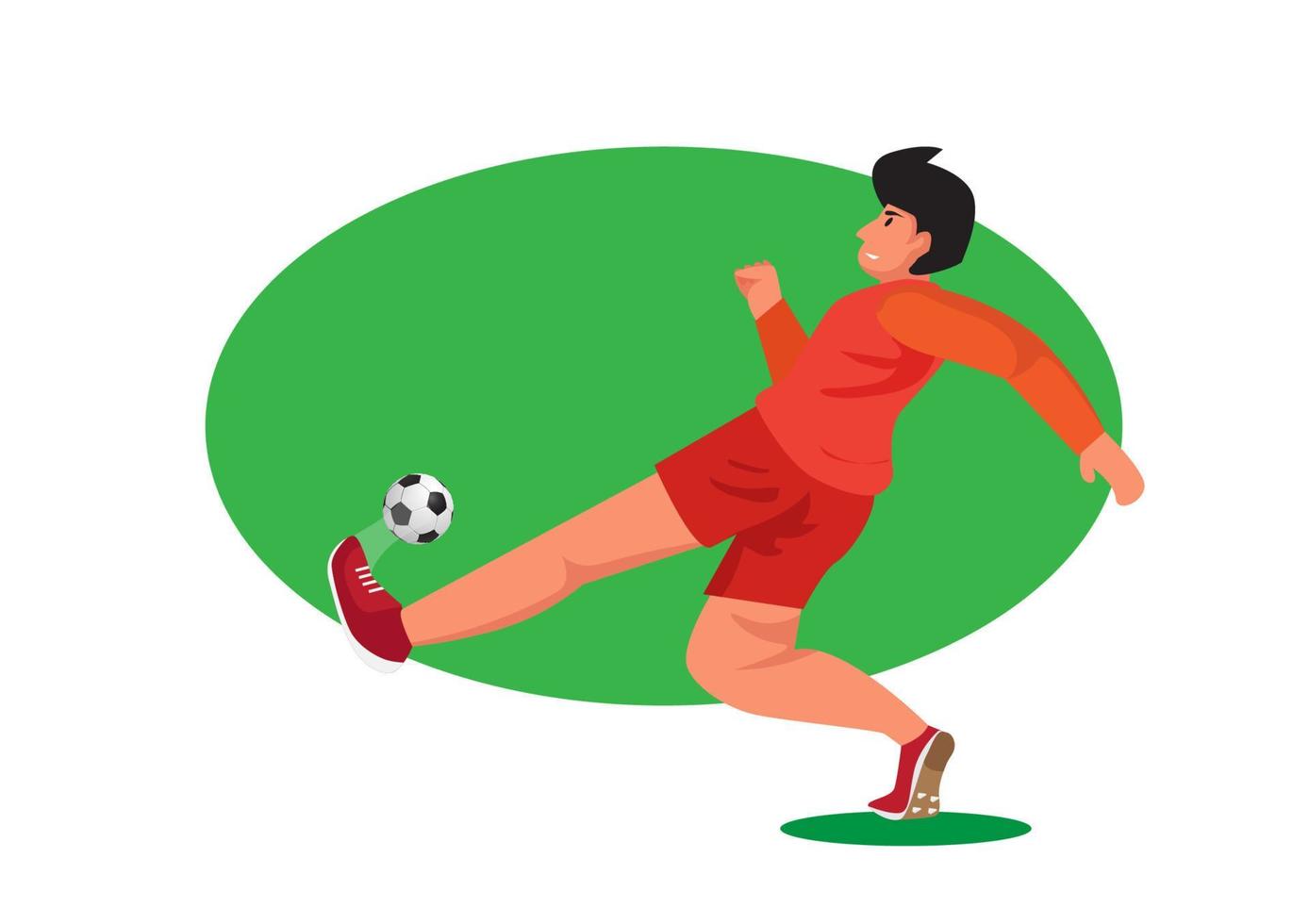 Professional footballer shoots the ball quickly. vector