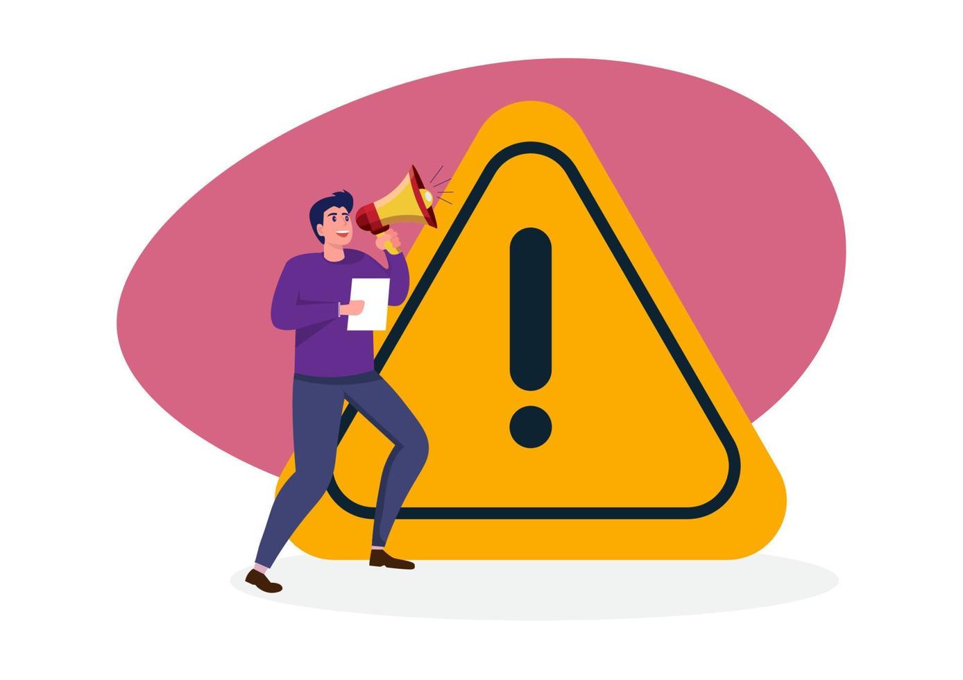 Important announcement, attention or warning information, breaking news or urgent message communication, alert and beware concept, business people announce on megaphone with attention exclamation sign vector