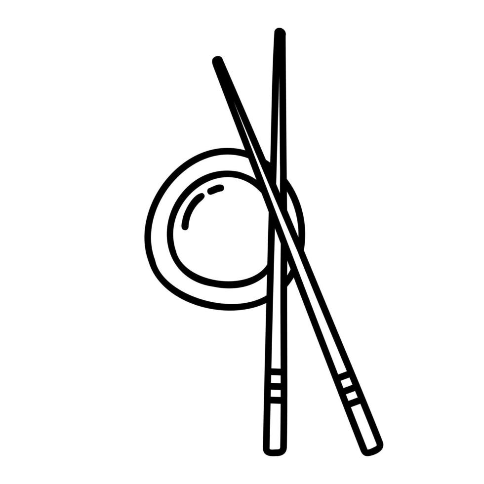 Japanese chinese sticks with soy sauce in doodle style. Asian food for restaurants menu vector