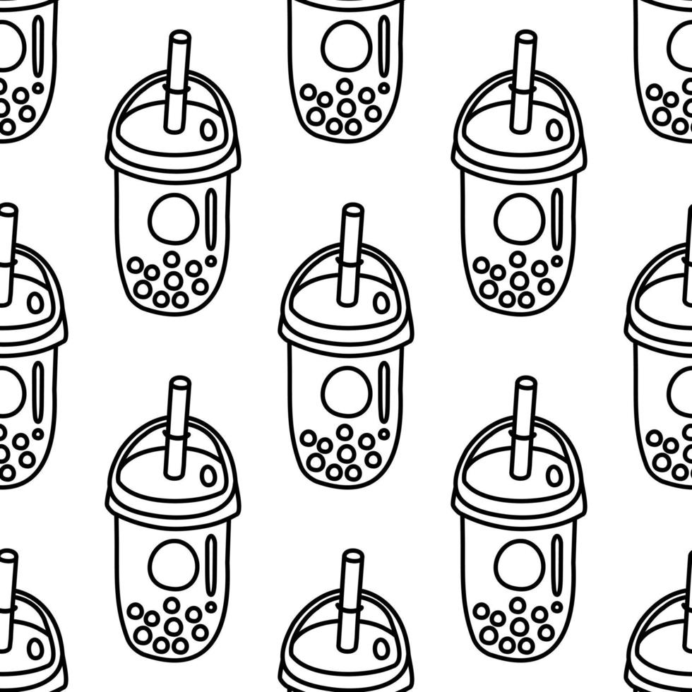 Bubble tea cup cute doodle pattern. vector