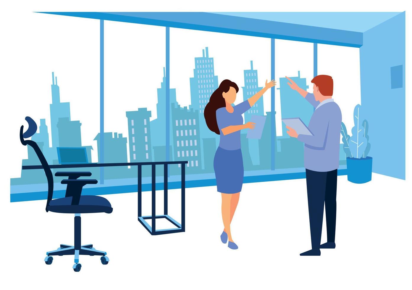 Office people teamwork concept. Communication and brainstorming. Colorful flat illustration. vector