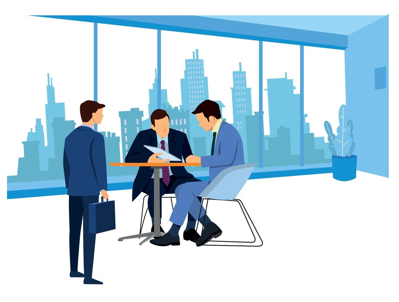 Office people teamwork concept. Communication and brainstorming. Colorful flat illustration. vector