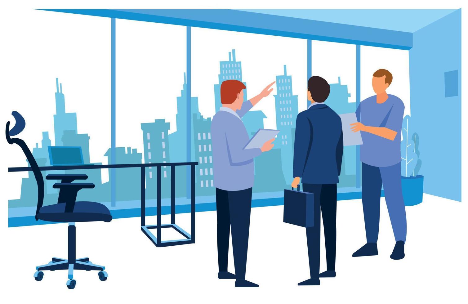 Office people teamwork concept. Communication and brainstorming. Colorful flat illustration. vector