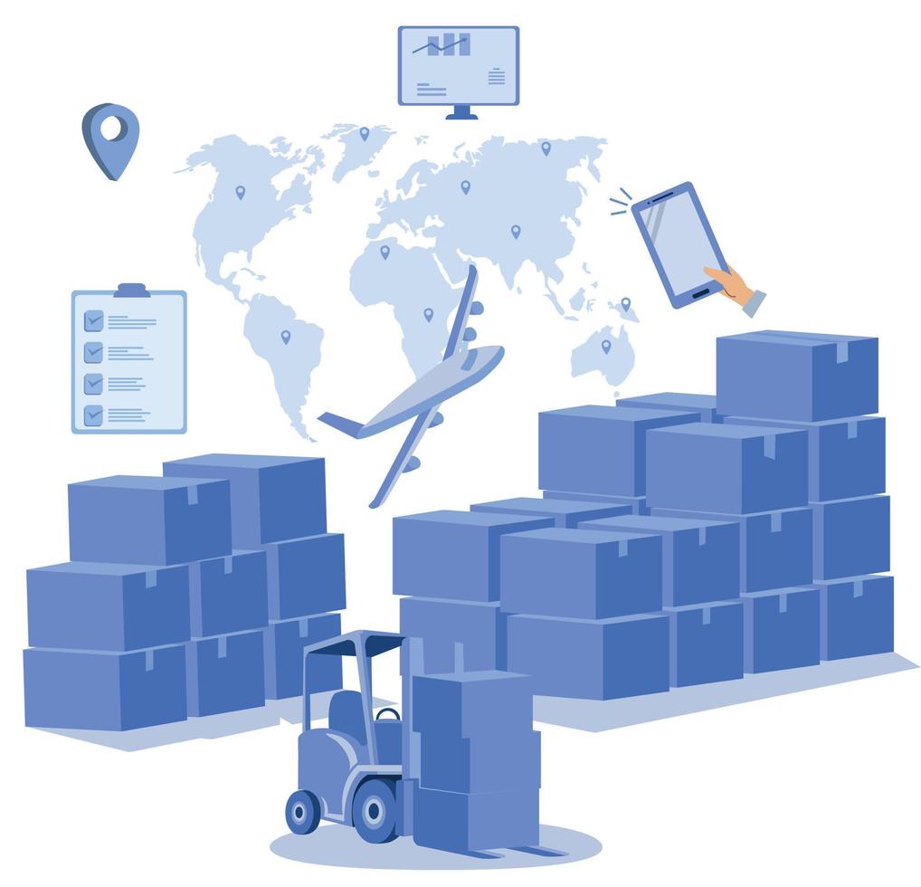 Logistics and shipping of container truck at ship port for business Container Cargo ship and cargo plane with crane bridge working at shipyard at sunrise, logistics import export and shipping vector