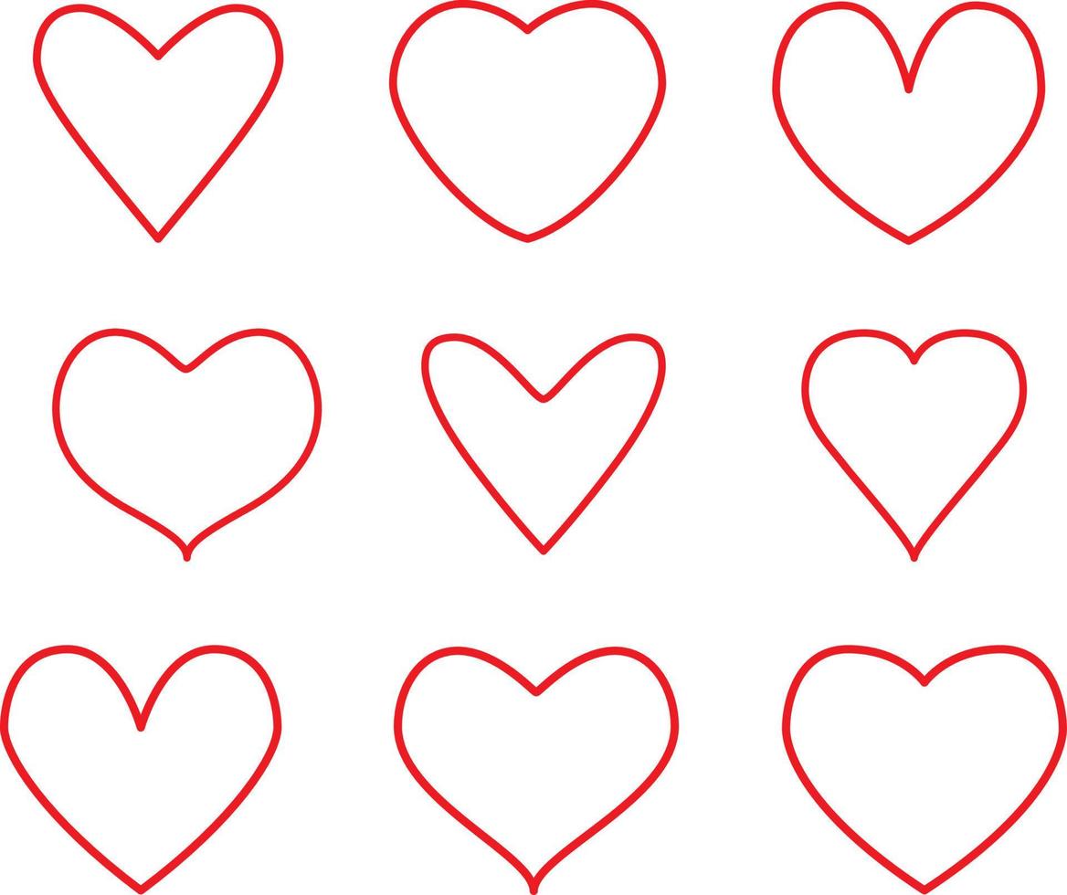 Vector vector hearts set. flat and line heart symbols. isolated illustration. collection