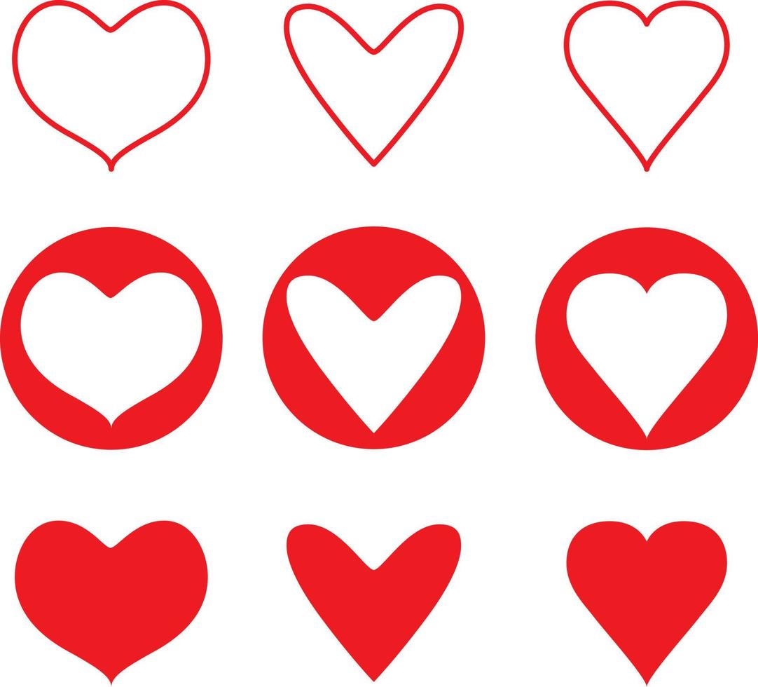 conjunto de corazones vectoriales vectoriales. símbolos de corazón planos y de línea. ilustración aislada. recopilación vector