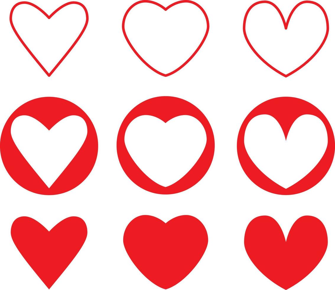 Vector vector hearts set. flat and line heart symbols. isolated illustration. collection