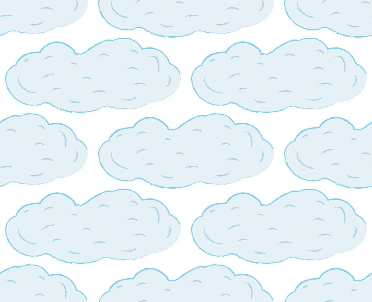 Seamless pattern with clouds. Vector illustration. Repeated clouds drawn by hand. Romantic print.