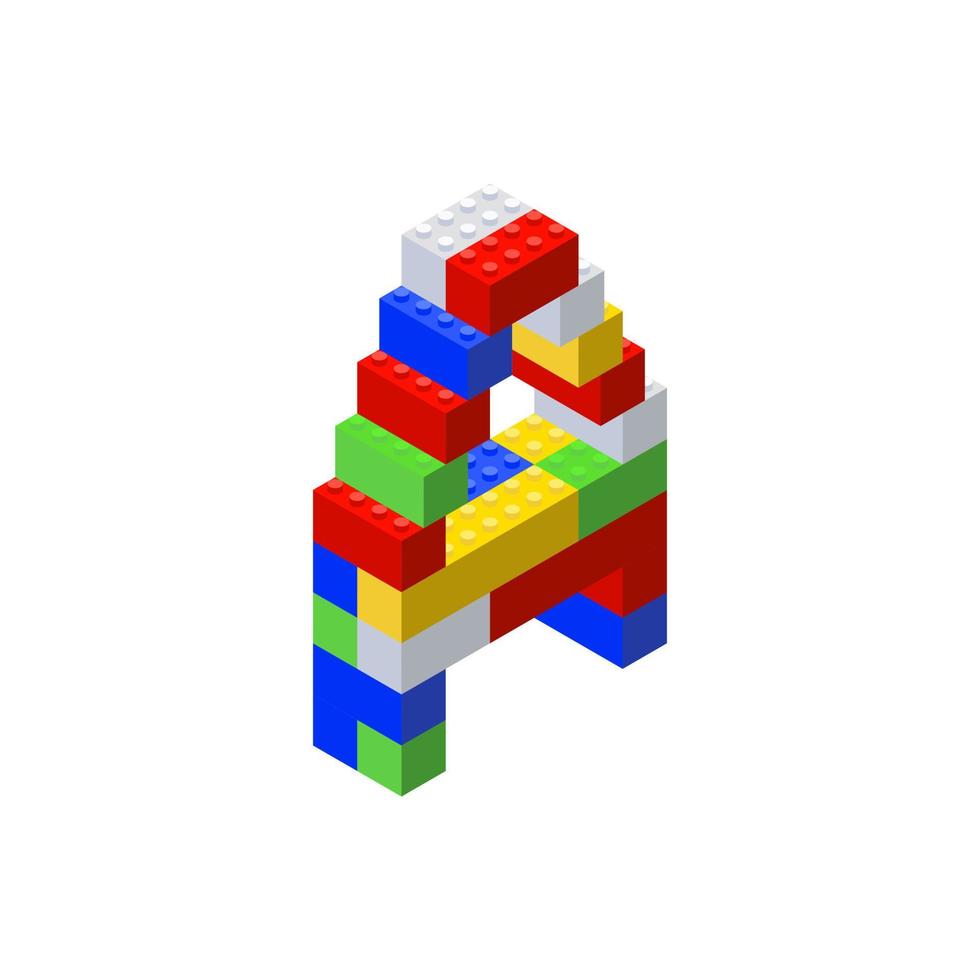 Isometric font made from color plastic blocks. The childrens designer. Letter A. Vector illustration