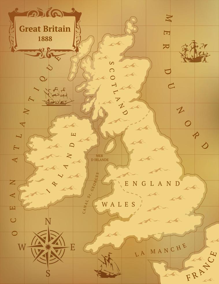 Old map of Great Britain. Sepia. Vector illustration